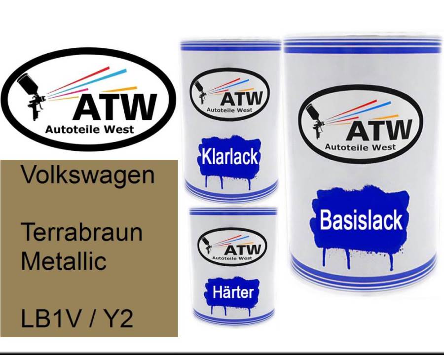 Volkswagen, Terrabraun Metallic, LB1V / Y2: 500ml Lackdose + 500ml Klarlack + 250ml Härter - Set, von ATW Autoteile West.